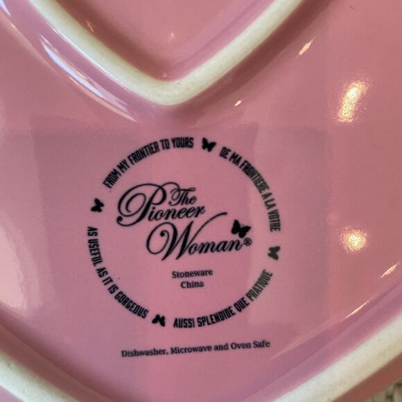 Pioneer Woman Valentines Heart Shaped Ceramic Baking Dish Pink Floral 9.65x7 New - Picture 11 of 11